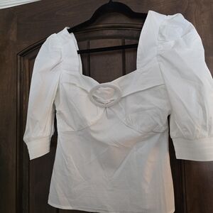 New York & Company White Puff Sleeve Blouse